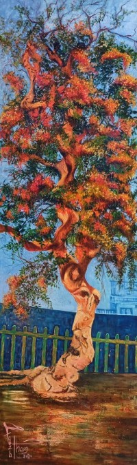 Fauzia Khan, 18 x 60 Inches, Oil on Canvas, Floral Paintings, AC-FK-043